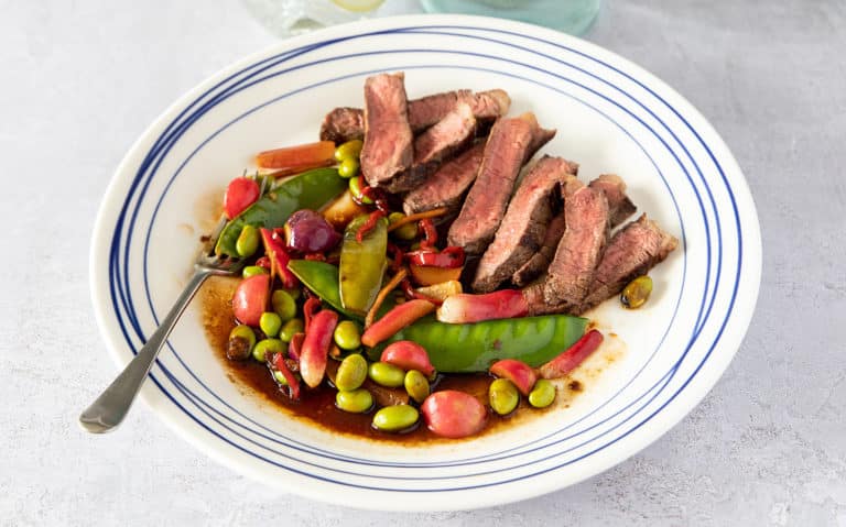 Rare Rump Steak with Radish, Asian Greens, Chilli and Soy
